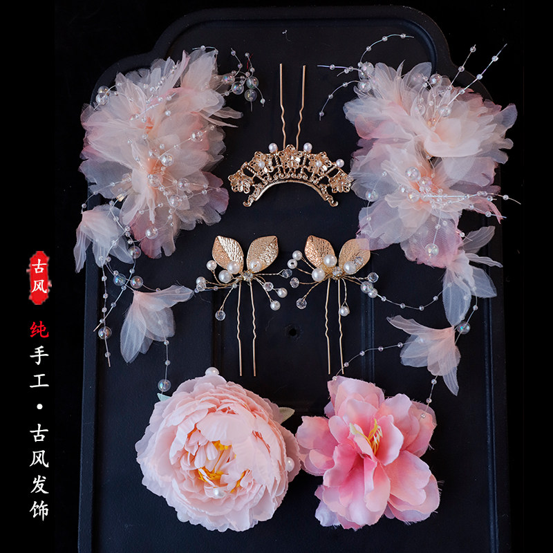 春夏花朵发饰发钗小u钗汉服明制日常百搭头饰品绢花古风襦裙造型