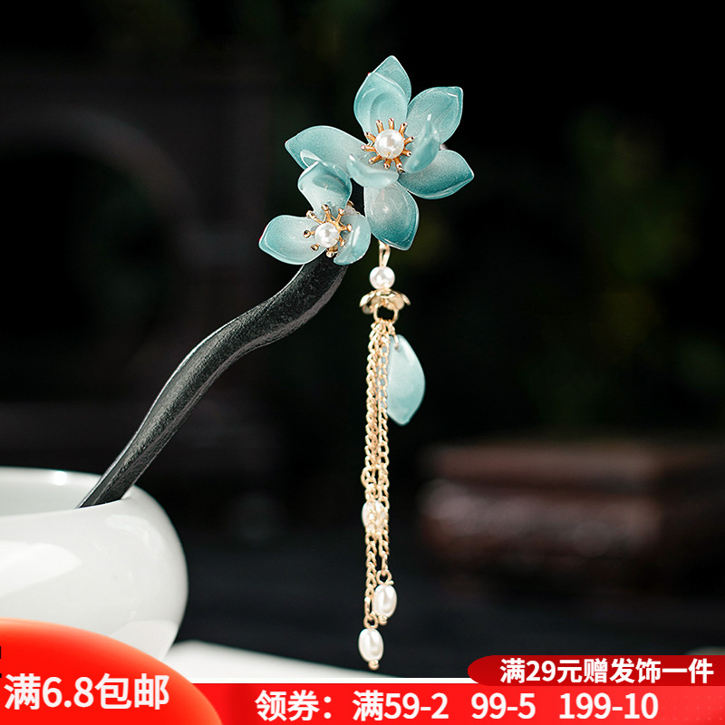 黑檀木发簪古风简约流苏