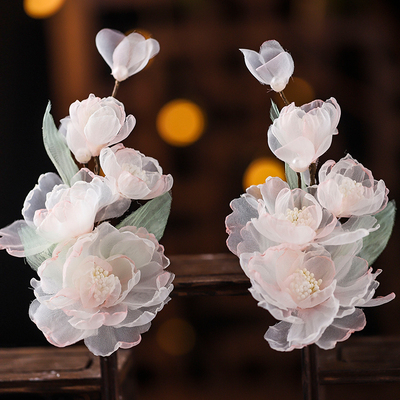 古风绢纱花朵对夹手工