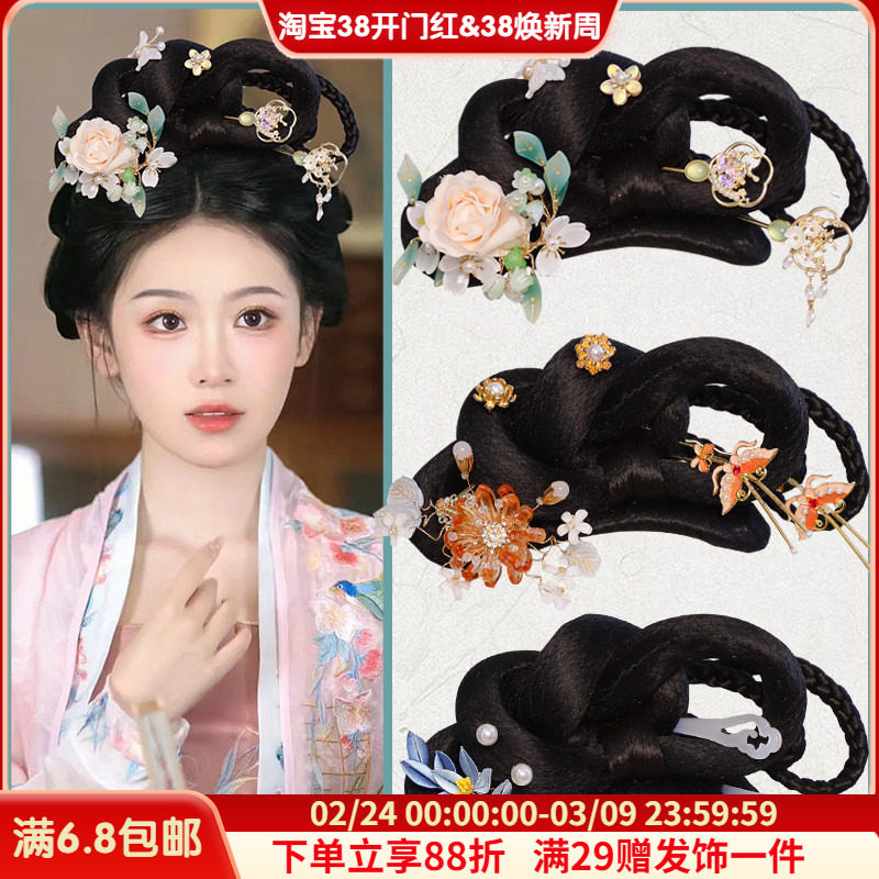 古装汉服假发全发丝发髻百搭明制唐风饰品组合日常软底新手懒人包