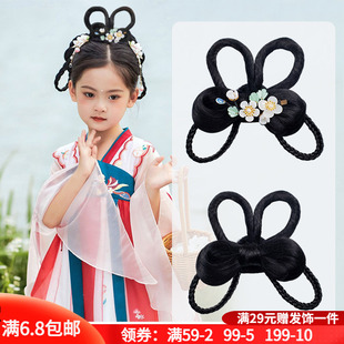 古风汉服假发女童发髻蝴蝶结发包古典舞古装头饰组合唐装表演拍照