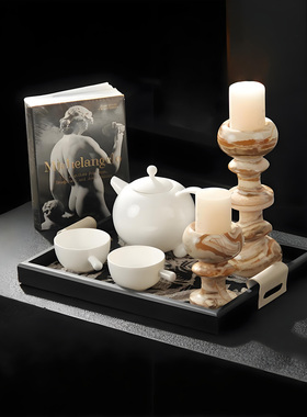 侘寂风大理石花瓶书档烛台摆件