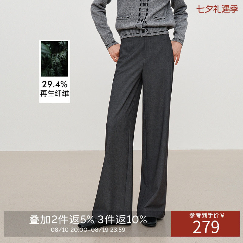 衣香丽影灰色百搭直筒裤休闲裤女2026秋装新款显瘦弹力羊毛长裤子
