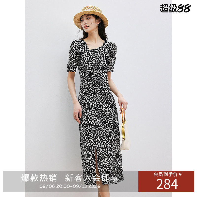 衣香丽影复古碎花抽褶连衣裙夏时尚减龄泡泡袖裙子