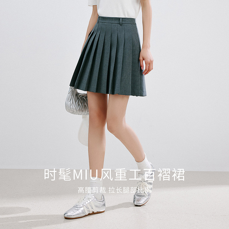 衣香丽影黑色重工百褶短裙女2026年夏装新款高腰学院风半身裙子