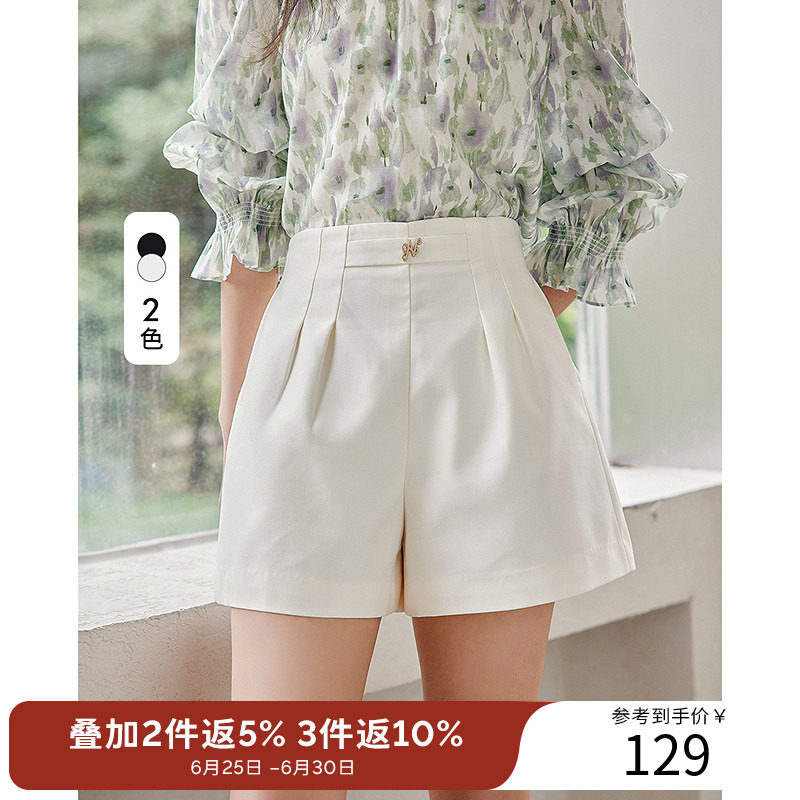 衣香丽影【断码福利】褶裥短裤女夏装高腰显瘦短款休闲直筒裤子
