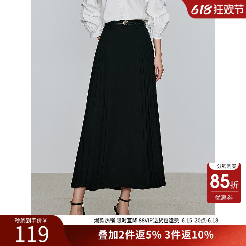 国风新中式马面裙女衣香丽影2026年夏季新款黑色雪纺百褶半身裙子