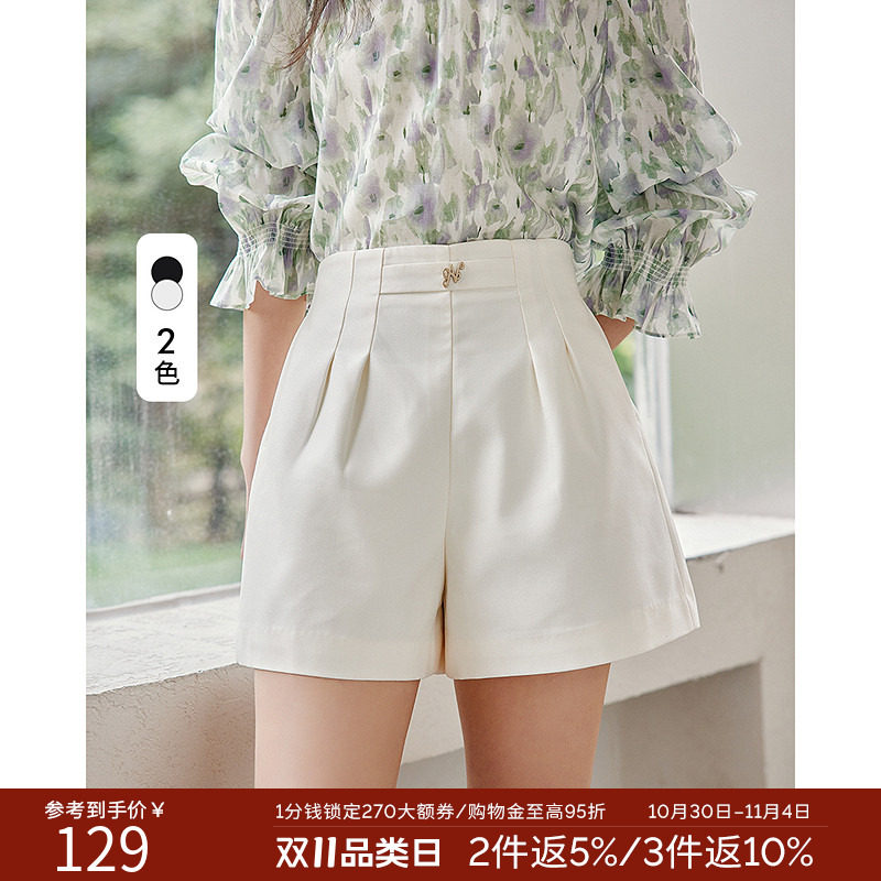 衣香丽影【断码福利】褶裥短裤女夏装高腰显瘦短款休闲直筒裤子