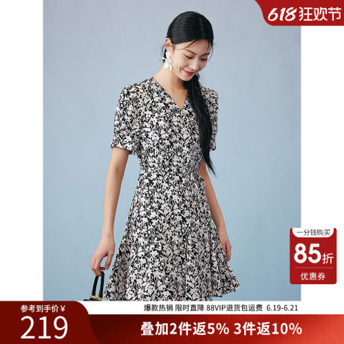 衣香丽影【断码福利】碎花连衣裙女夏装泡泡袖复古时尚A字裙