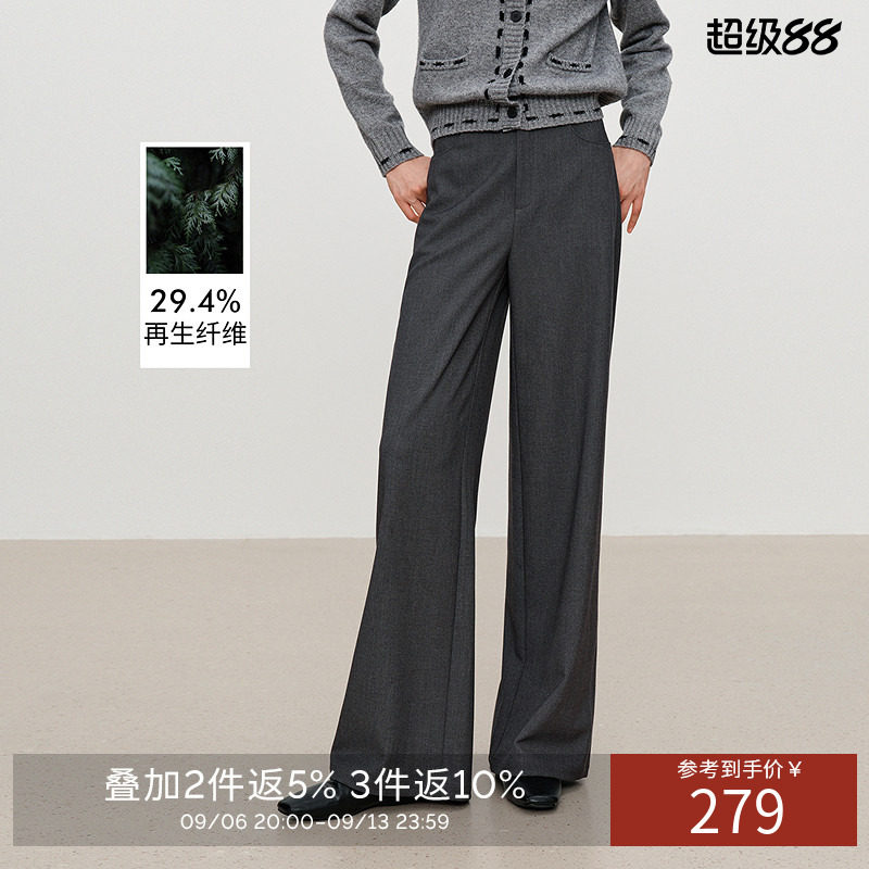 衣香丽影灰色百搭直筒裤休闲裤女2026秋装新款显瘦弹力羊毛长裤子