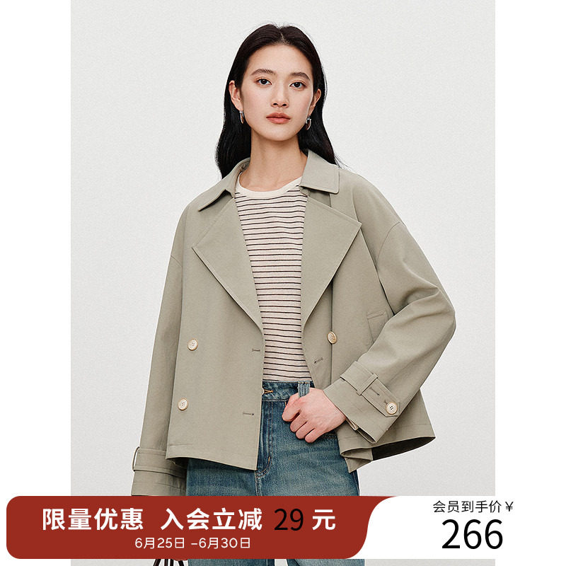 衣香丽影西装领风衣女士短款2025秋冬装新款时尚双排扣小个子外套
