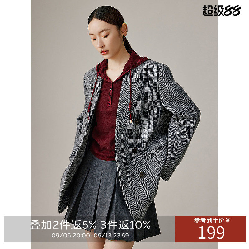 【100%羊毛】衣香丽影灰色无领毛呢西装女2026冬装新款高级感外套