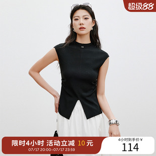 衣香丽影百搭修身针织衫女夏装设计感下摆开叉上衣