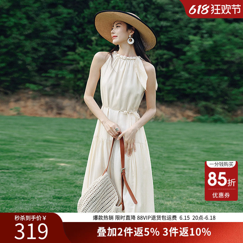 【断码福利】度假风无袖连衣裙女2026年夏装法式复古浪漫挂脖裙子