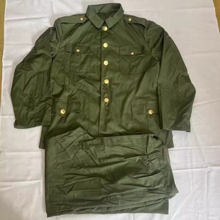 库存正品87军绿色中山装冬服套装黄涤卡工作服耐磨加厚宽松罩衣