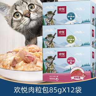 欢悦湿粮包妙鲜三文鱼海洋鱼猫零食肉粒包湿猫粮罐头成幼猫12袋