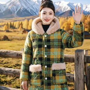 新款格子罩衣女四川省服加绒加厚家用中长款棉袄棉服厨房时尚保暖