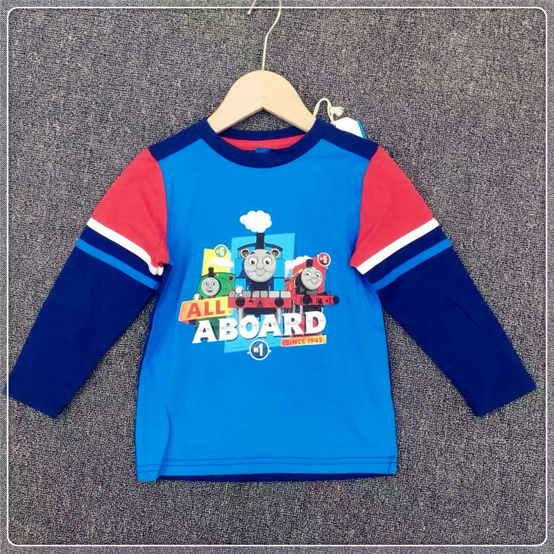 托马斯正品秋季男童长袖T恤卡通火车头thomas打底衫纯棉衣服童装