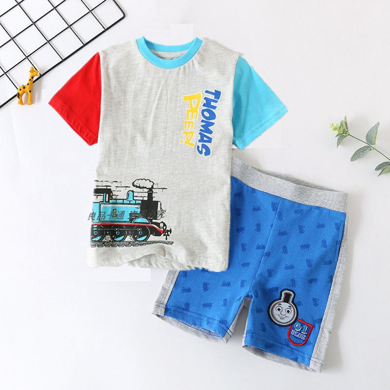 夏天男童孩托马斯童装T恤纯棉短袖短裤休闲套装卡通火车头衣服薄