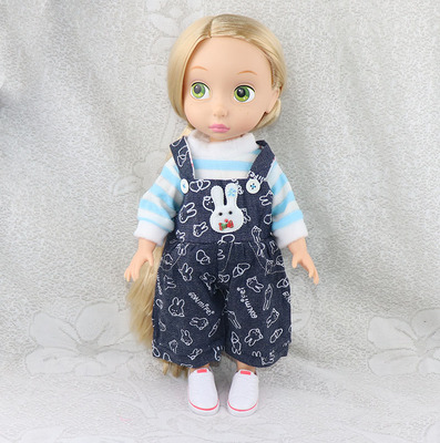 40cm沙龙娃娃衣服印花牛仔背带裤