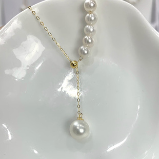 芙茉莉珠宝18K金Akoya珍珠项链AU750锁骨链K金Y字链女夏礼物