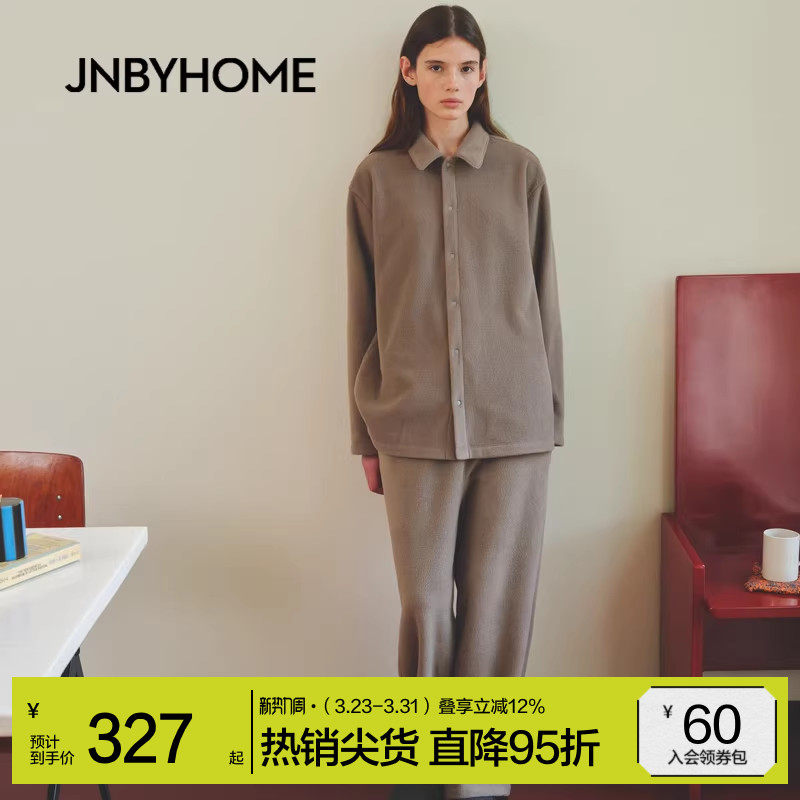 JNBYHOME江南布衣秋季男女长袖家居衬衣套装休闲睡衣翻领上衣