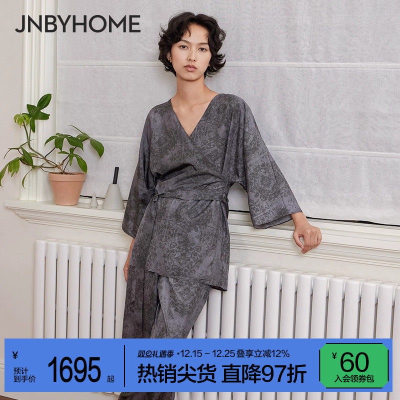 JNBYHOME江南布衣真丝家居服女中式艺术印花睡衣
