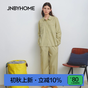 JNBYHOME江南布衣25年秋季 休闲格纹睡衣情侣 新女长袖 家居服套装