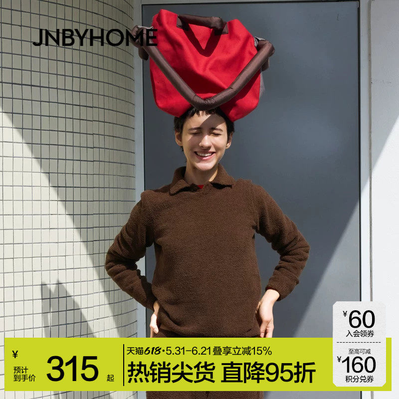 JNBYHOME江南布衣秋季套头开衫翻领针织衫家居服睡衣长袖上衣