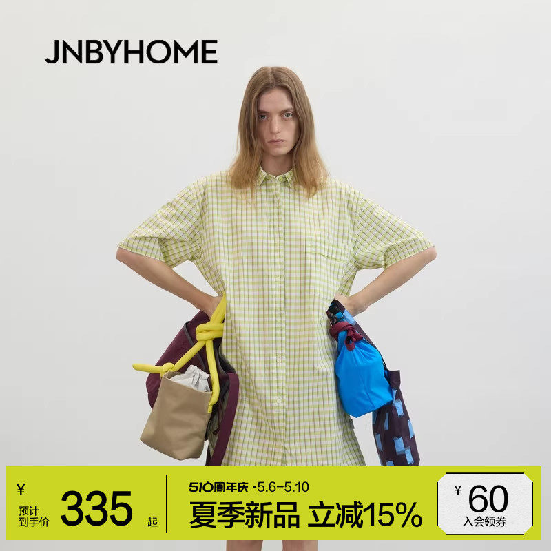JNBYHOME江南布衣26新品春夏60S全棉家居睡裙格纹衬衫裙