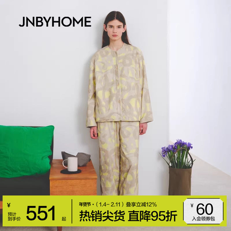 JNBYHOME江南布衣25新秋冬加绒V领印花睡衣家居服简约厚小