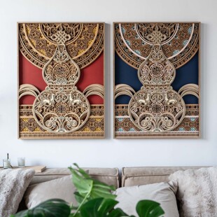 梯木叠雕葫芦新中式 饰画沙发背景墙挂画餐厅高级感壁画 玄关客厅装