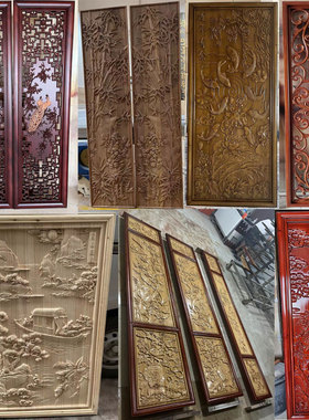 东阳木雕仿古隔断背景玄关屏风浮雕实木雕刻中式花格门窗立体雕花