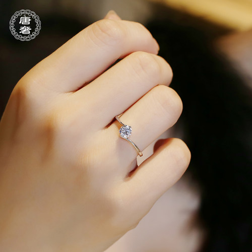 925通体纯银D色莫桑钻戒指女气质