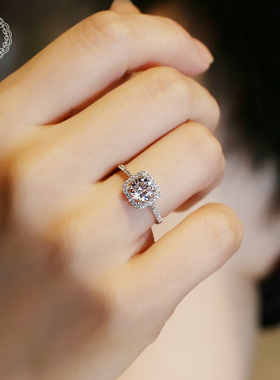 唐奢925纯银D色一克拉莫桑石钻戒仿真钻石求订结婚戒指女小众设计