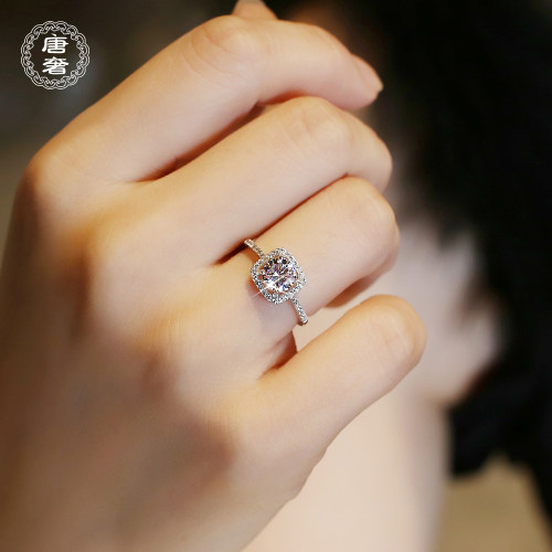 925通体纯银一克拉D色莫桑钻戒女