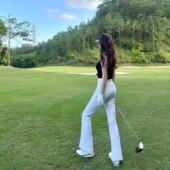 弹力运动球裤 MG高尔夫服装 夏季 高腰显瘦提臀速干开叉喇叭裤 女长裤