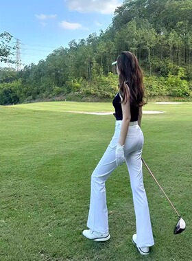 MG高尔夫服装女长裤高腰显瘦提臀速干开叉喇叭裤夏季弹力运动球裤