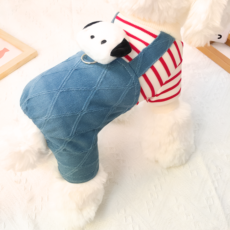 狗狗衣服宠物服装小型犬比熊博美秋冬保暖加厚牛仔卡通四腿冬棉衣