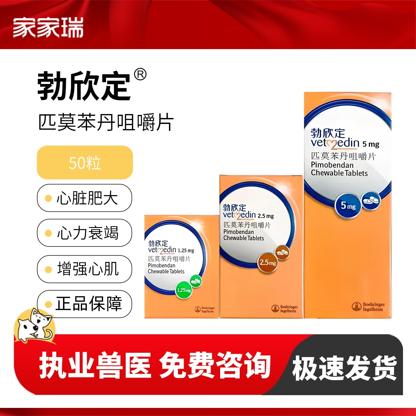 德国勃欣定匹莫苯丹宠物犬猫狗心脏病用药心脏肥大气喘心力衰竭