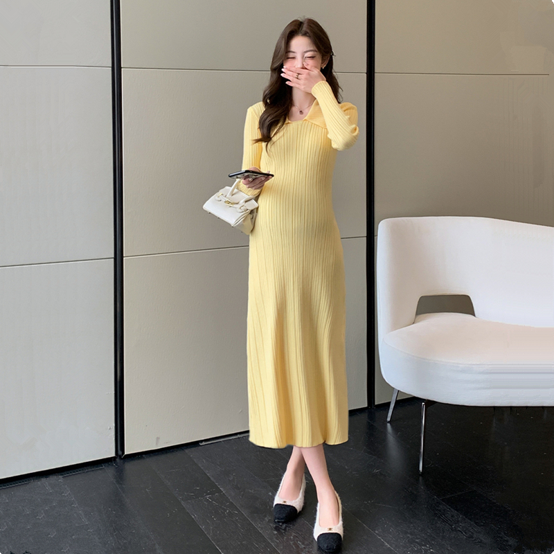 孕妇秋季长袖修身高弹连衣裙穿搭