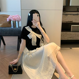小香风孕妇连衣裙夏天短袖洋气拼接甜美网纱裙气质优雅鱼尾长裙子