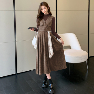 韩版孕妇背心裙春秋款连衣裙2026新款气质修身A字裙孕妈显瘦穿搭