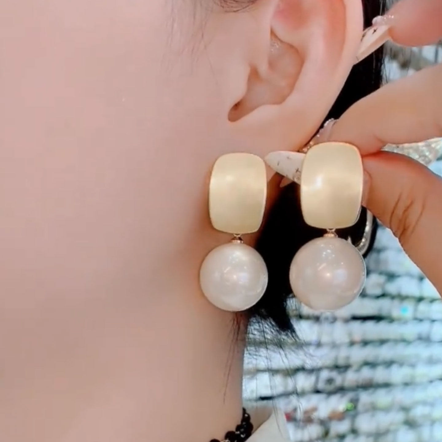 个性金色方形几何珍珠耳环女轻奢高级感独特耳钉2025新款耳饰,饰品/流行首饰/时尚饰品新,耳环,淘宝优惠券,粉丝福利购,淘宝优惠卷