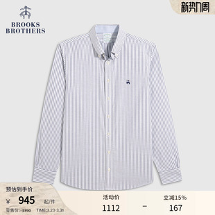 经典 布克兄弟男士 款 牛津纺条纹免烫长袖 Brooks 休闲衬衫 Brothers