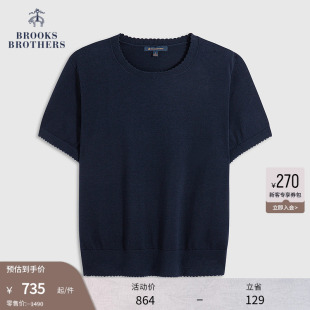 针织上衣 Brooks Brothers 布克兄弟女士25春夏新款 纯棉花边领短袖