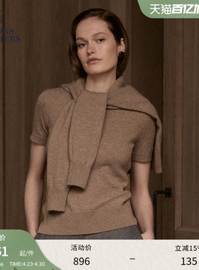 Brooks Brothers/布克兄弟女士春季款绵羊毛圆领纯色短袖针织衫