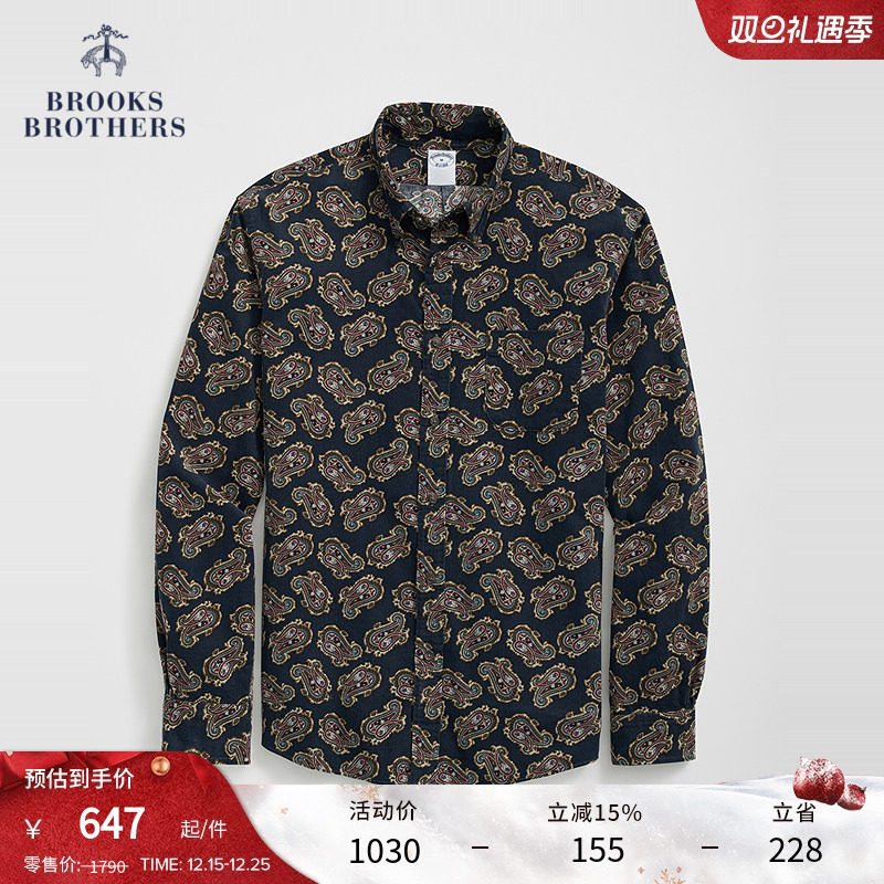 布克兄弟25男士棉腰果花休闲衬衫