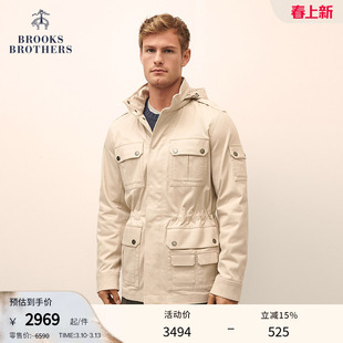Brooks Brothers/布克兄弟男士新款巴恩风隐形连帽风衣外套