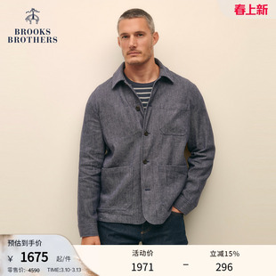 Brooks Brothers/布克兄弟男士春夏棉麻肌理感三口袋翻领外套